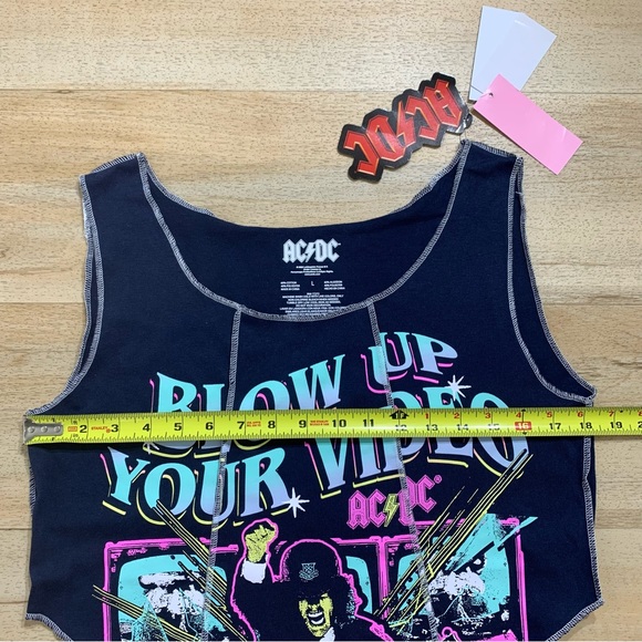 AC/DC Women's Blow Up Your Video Graphic Cropped Tank Top Blue Size L - Picture 5 of 5